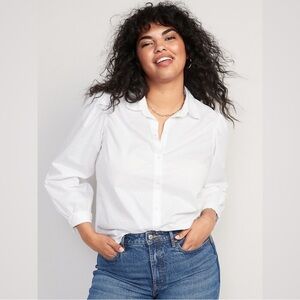 NWT Old Navy Long-Sleeve Smocked Cotton-Poplin Shirt in White size M